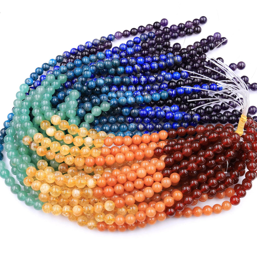 Natural Chakra Beads 4mm 6mm 8mm 10mm Round Gemstone Amethyst Lapis Apatite Green Aventurine Citrine Orange Aventurine Red Carnelian Strand