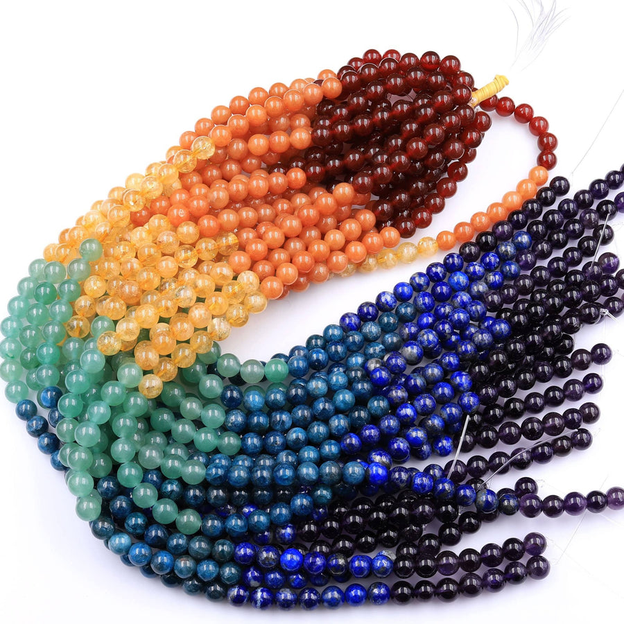 Natural Chakra Beads 4mm 6mm 8mm 10mm Round Gemstone Amethyst Lapis Apatite Green Aventurine Citrine Orange Aventurine Red Carnelian Strand