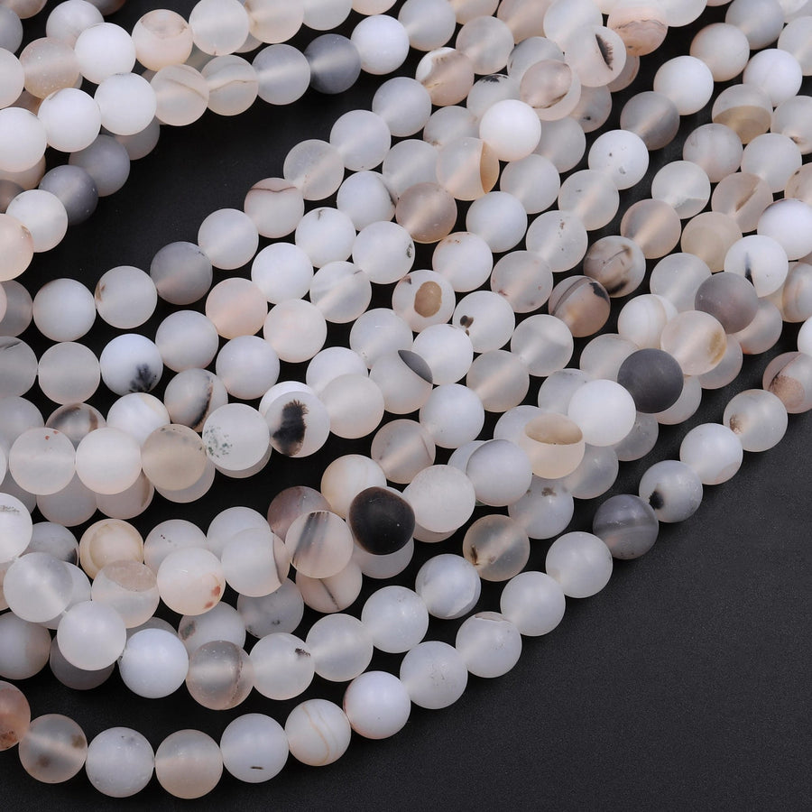 Matte Natural Montana Agate 4mm 6mm 8mm 10mm Round Beads Amazing Dendritic Pattern 15.5" Strand