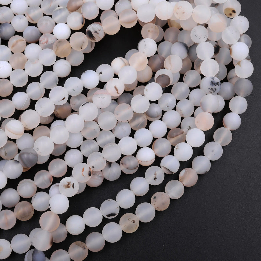 Matte Natural Montana Agate 4mm 6mm 8mm 10mm Round Beads Amazing Dendritic Pattern 15.5" Strand