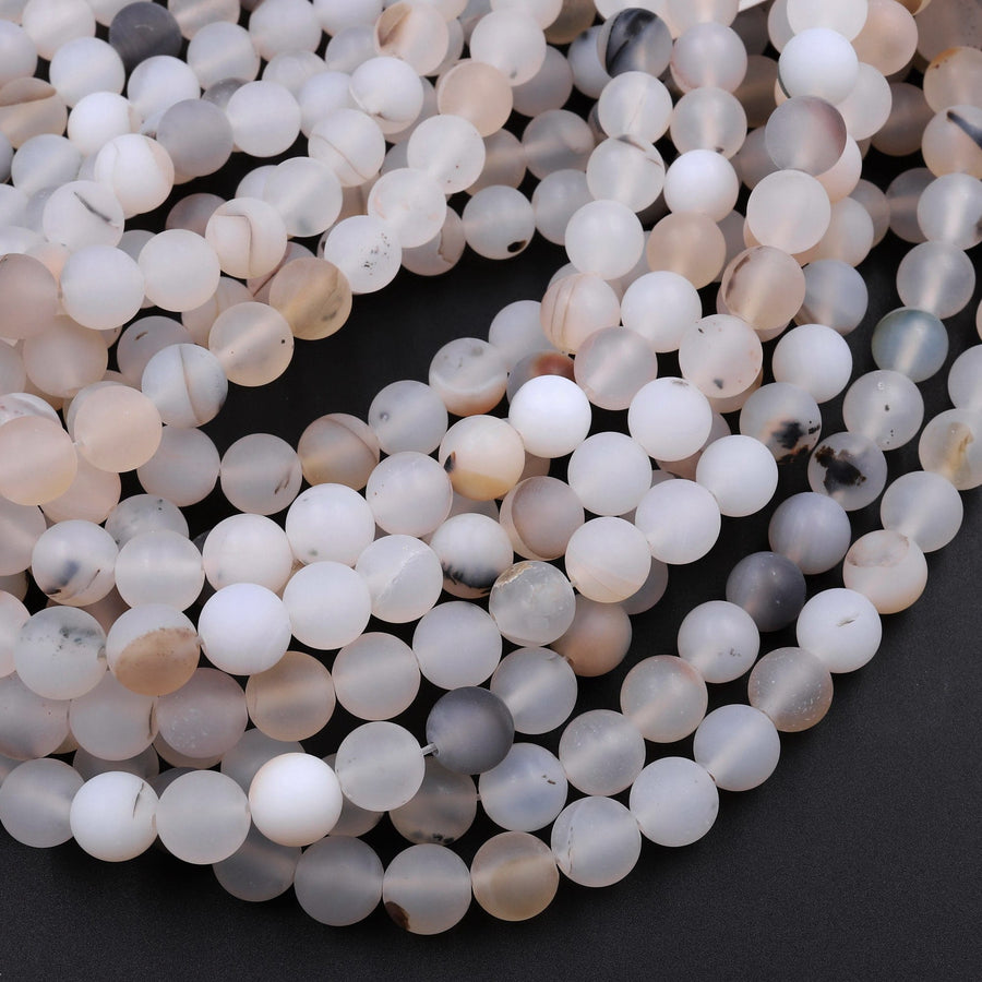 Matte Natural Montana Agate 4mm 6mm 8mm 10mm Round Beads Amazing Dendritic Pattern 15.5" Strand