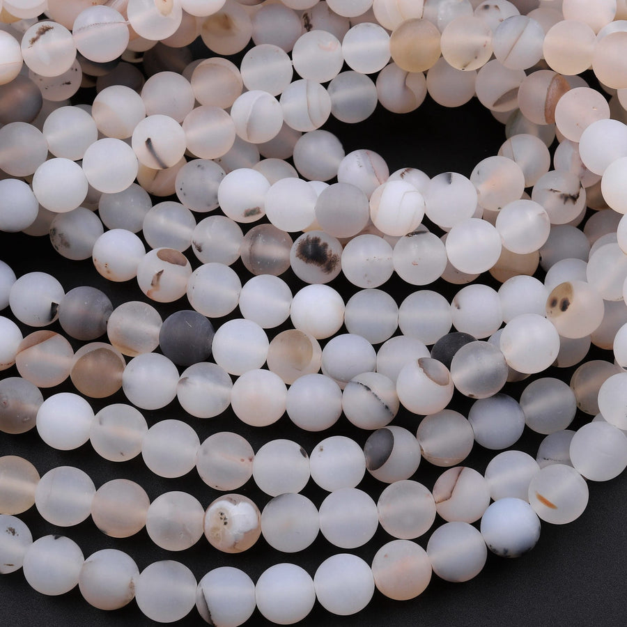 Matte Natural Montana Agate 4mm 6mm 8mm 10mm Round Beads Amazing Dendritic Pattern 15.5" Strand