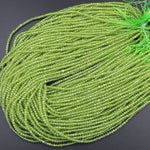 Stunning Natural Green Peridot 2mm 3mm 4mm Faceted Rondelle Beads Micro Laser Diamond Cut Real Genuine Peridot Gemstone 15.5" Strand