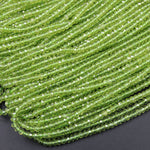 Stunning Natural Green Peridot 2mm 3mm 4mm Faceted Rondelle Beads Micro Laser Diamond Cut Real Genuine Peridot Gemstone 15.5" Strand