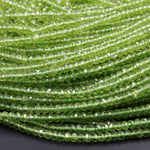 Stunning Natural Green Peridot 2mm 3mm 4mm Faceted Rondelle Beads Micro Laser Diamond Cut Real Genuine Peridot Gemstone 15.5" Strand