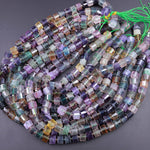 AAA Natural Fluorite Faceted Rondelle Tube Cylinder Beads Laser Diamond Cut Rainbow Purple Green Blue Yellow Gemstone 15.5" Strand