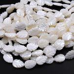 AAA Iridescent Hand Carved Natural White Mother of Pearl Shell Beads Teardrop Leaf Shape 15.5" Strand
