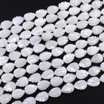 AAA Iridescent Hand Carved Natural White Mother of Pearl Shell Beads Teardrop Leaf Shape 15.5" Strand