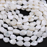 AAA Iridescent Hand Carved Natural White Mother of Pearl Shell Beads Teardrop Leaf Shape 15.5" Strand