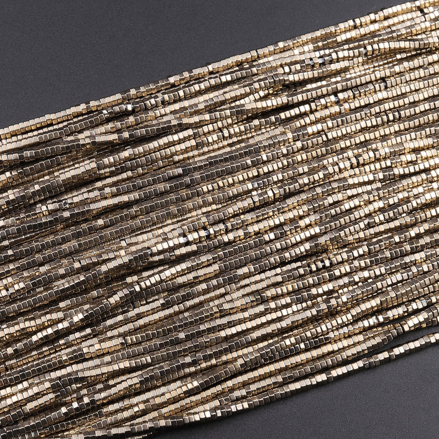 Titanium Pyrite 2mm 3mm 4mm 6mm Hexagon Beads Center Drilled Tiny Small Faceted Discs Spacer 15.5" Strand