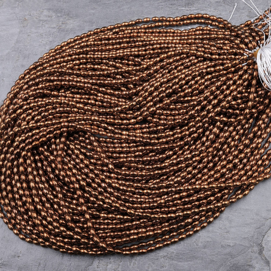 Shiny Titanium Hematite Rice Beads Drum Barrel Champagne Bronze Silver Gold Black 5x3mm 15.5" Strand