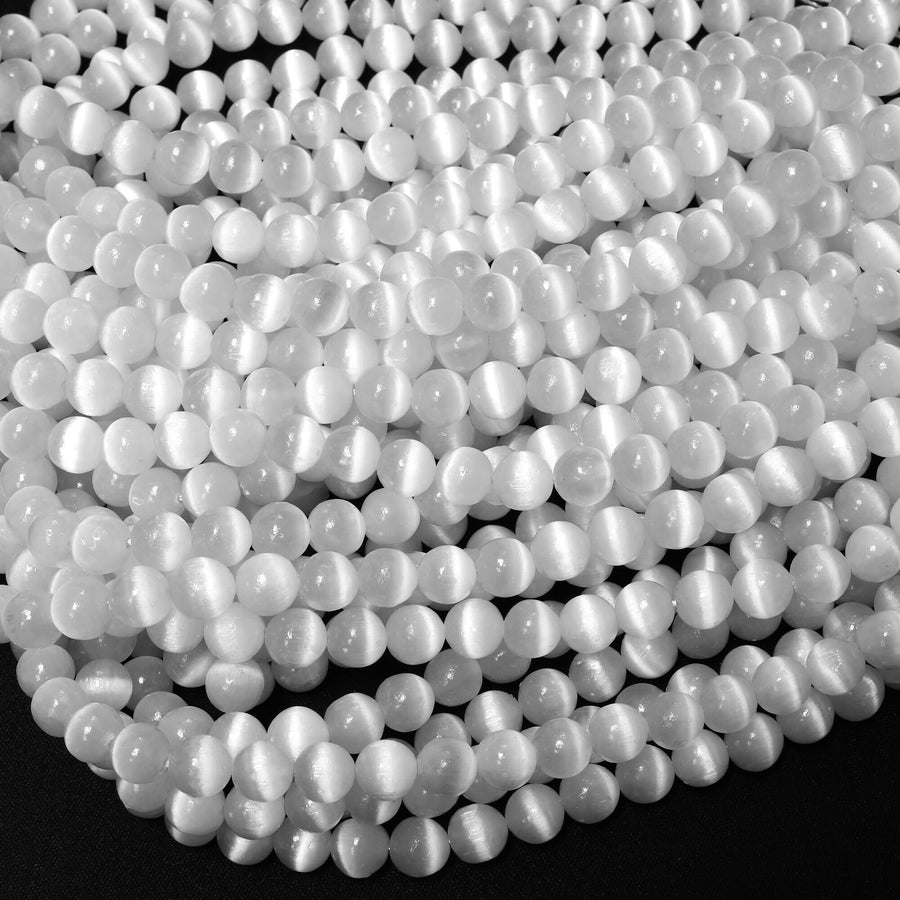 AAA Natural Selenite 4mm 6mm 8mm 10mm Round Beads High Quality Real Genuine Natural Cat's Eye Selenite Gemstone 15.5" Strand
