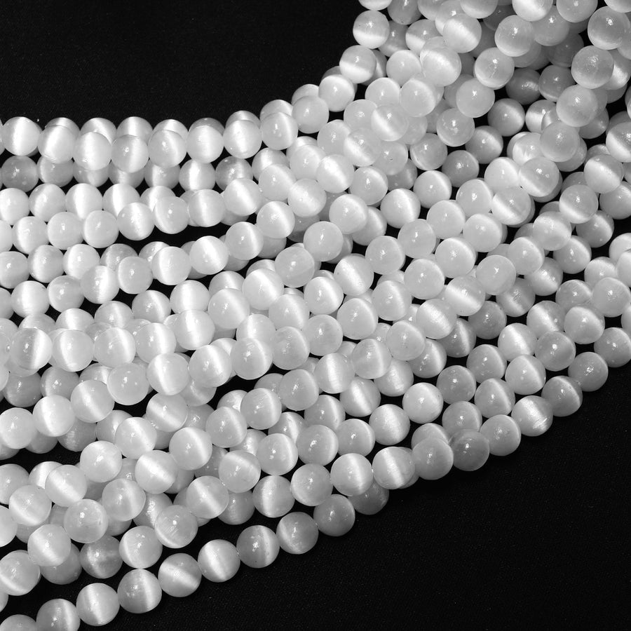 AAA Natural Selenite 4mm 6mm 8mm 10mm Round Beads High Quality Real Genuine Natural Cat's Eye Selenite Gemstone 15.5" Strand