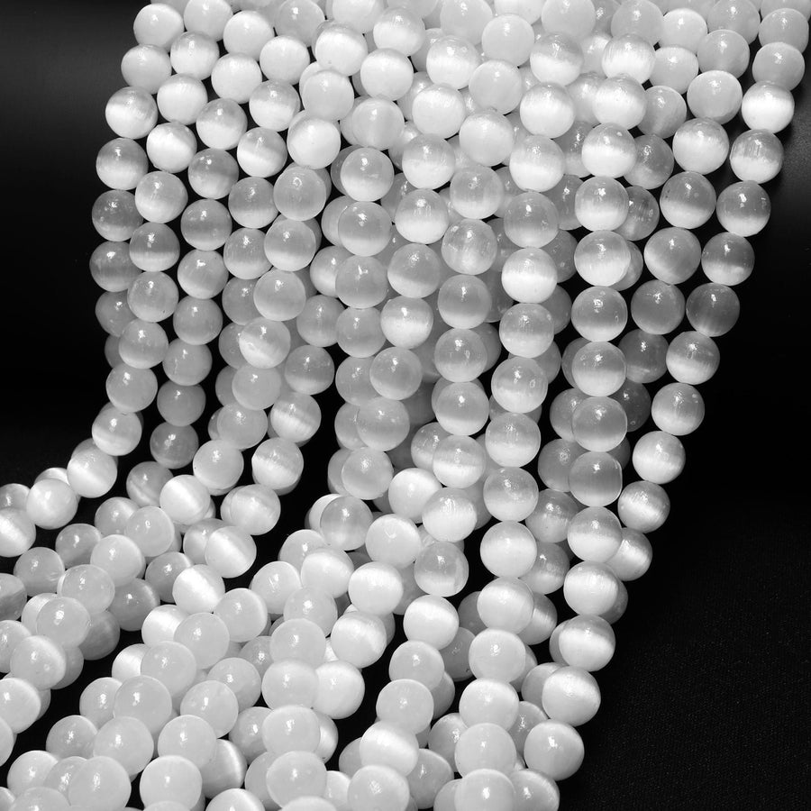 AAA Natural Selenite 4mm 6mm 8mm 10mm Round Beads High Quality Real Genuine Natural Cat's Eye Selenite Gemstone 15.5" Strand