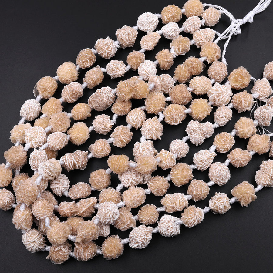 Natural Selenite Desert Rose Beads Raw Organic Freeform Druzy Gemstone 15.5" Strand