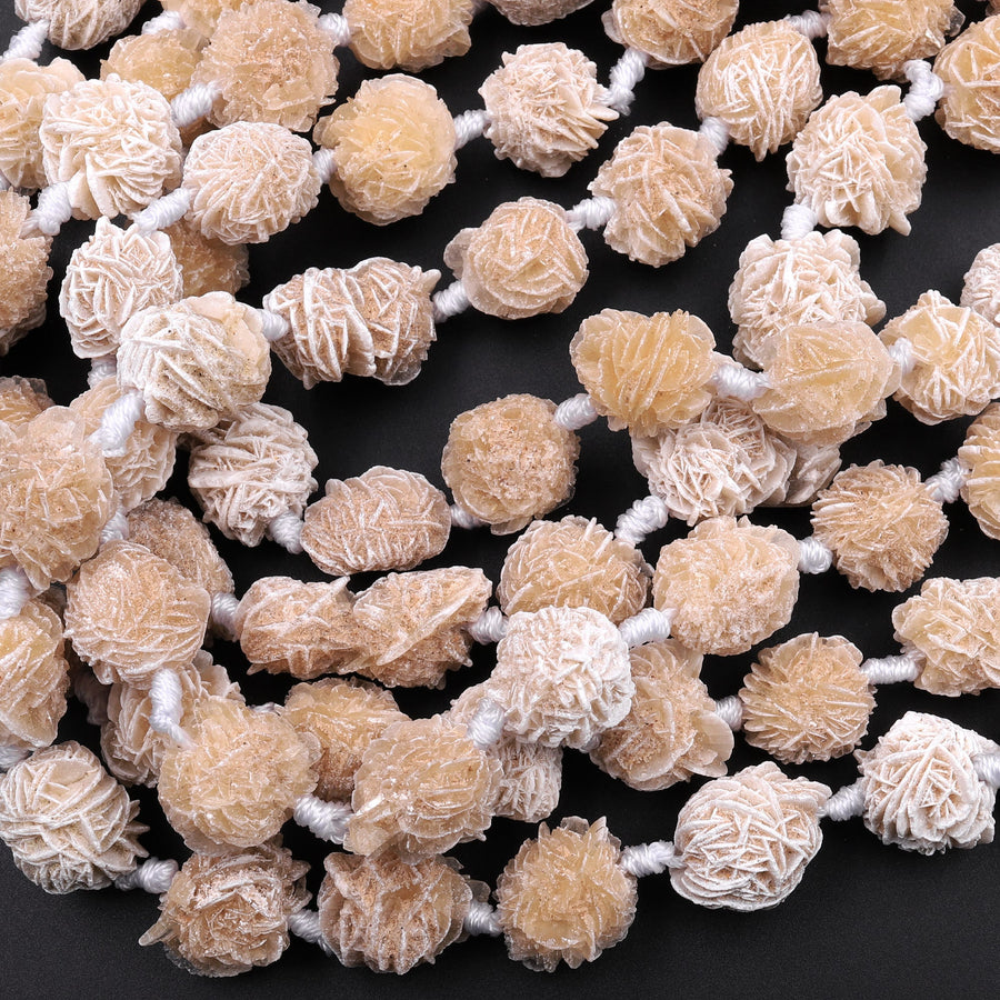 Natural Selenite Desert Rose Beads Raw Organic Freeform Druzy Gemstone 15.5" Strand