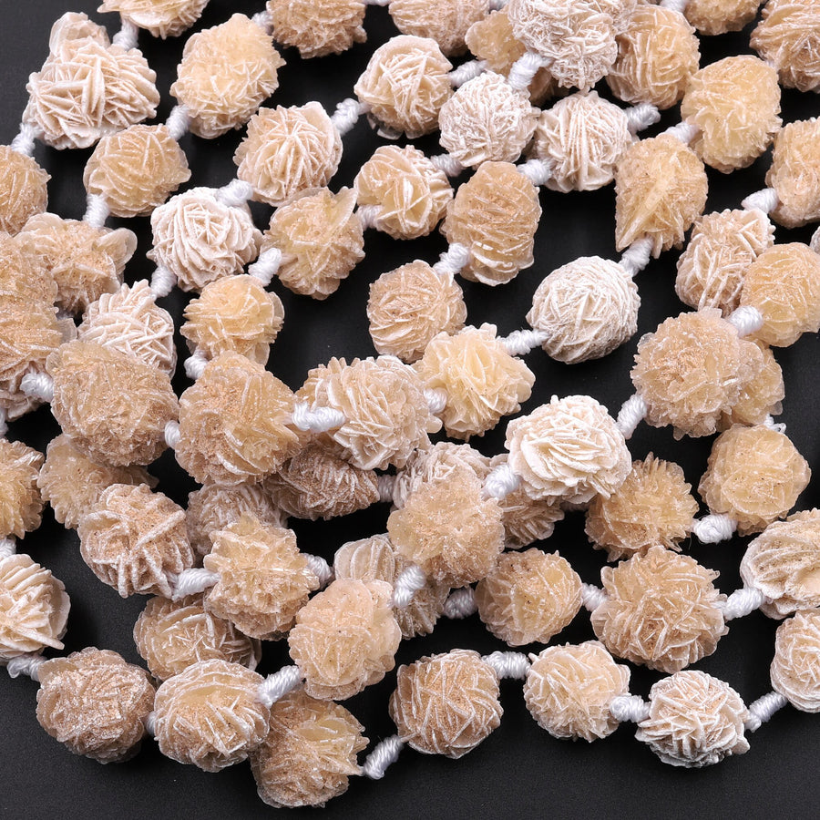 Natural Selenite Desert Rose Beads Raw Organic Freeform Druzy Gemstone 15.5" Strand