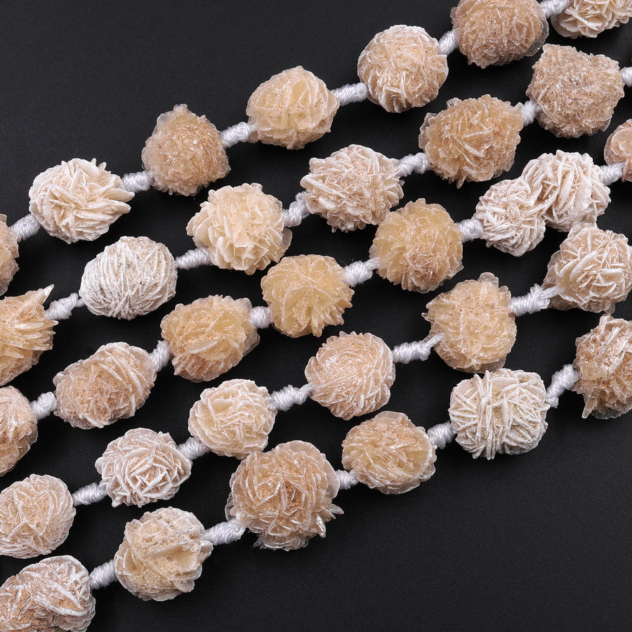 Natural Selenite Desert Rose Beads Raw Organic Freeform Druzy Gemstone 15.5" Strand
