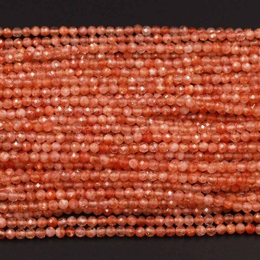 AAA Faceted Natural Sunstone Round Beads 2mm 3mm 4mm 5mm Orange Gold Gemstone 15.5" Strand