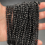 AAA Genuine Natural Black Tourmaline Faceted Round Beads 2mm 3mm 4mm 5mm 6mm Micro Diamond Cut Gemstone 15.5" Strand