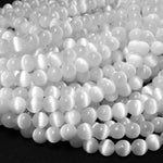 AAA Natural Selenite 4mm 6mm 8mm 10mm Round Beads High Quality Real Genuine Natural Cat's Eye Selenite Gemstone 15.5" Strand