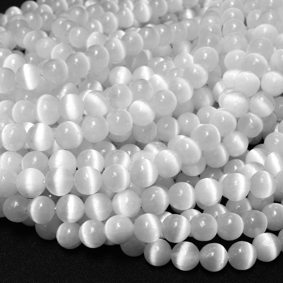 AAA Natural Selenite 4mm 6mm 8mm 10mm Round Beads High Quality Real Genuine Natural Cat's Eye Selenite Gemstone 15.5" Strand