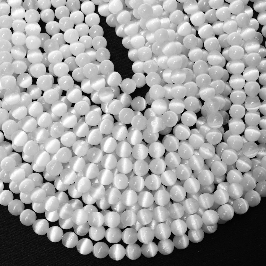 AAA Natural Selenite 4mm 6mm 8mm 10mm Round Beads High Quality Real Genuine Natural Cat's Eye Selenite Gemstone 15.5" Strand
