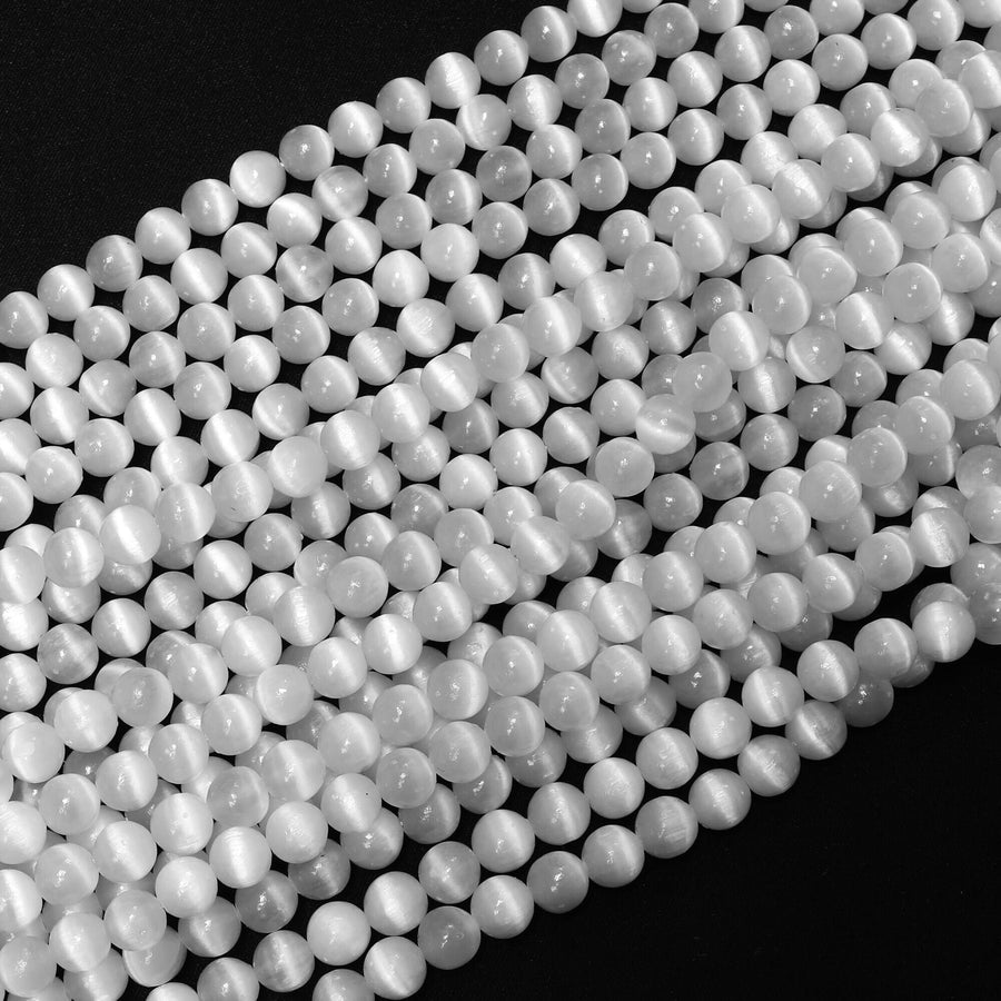 AAA Natural Selenite 4mm 6mm 8mm 10mm Round Beads High Quality Real Genuine Natural Cat's Eye Selenite Gemstone 15.5" Strand