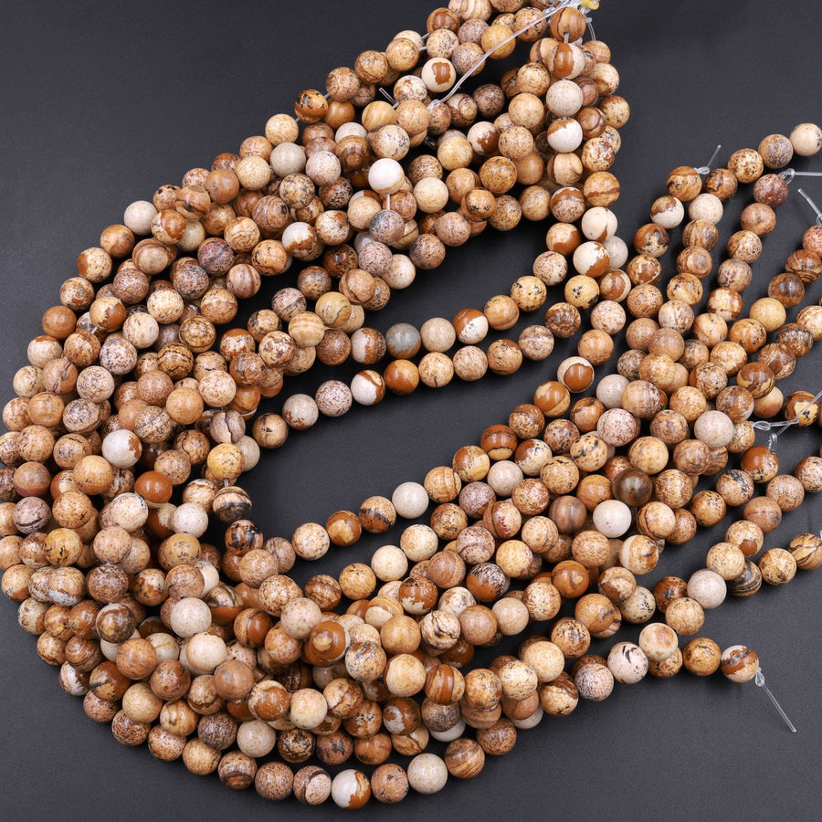 Natural Picture Jasper 3mm 4mm 6mm 8mm 10mm Smooth Round Beads Aka Desert Jasper 15.5" Strand