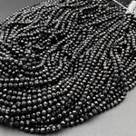 AAA Genuine Natural Black Tourmaline Faceted Round Beads 2mm 3mm 4mm 5mm 6mm Micro Diamond Cut Gemstone 15.5" Strand