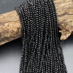 AAA Genuine Natural Black Tourmaline Faceted Round Beads 2mm 3mm 4mm 5mm 6mm Micro Diamond Cut Gemstone 15.5" Strand