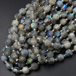 Natural Labradorite 6mm 8mm 10mm Beads Faceted Energy Prism Double Terminated Points 15.5" Strand