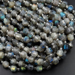 Natural Labradorite 6mm 8mm 10mm Beads Faceted Energy Prism Double Terminated Points 15.5" Strand