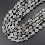 Natural Gray Cloudy Quartz 8mm 10mm Beads Faceted Energy Prism Double Terminated Points 15.5" Strand