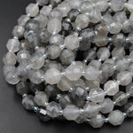 Natural Gray Cloudy Quartz 8mm 10mm Beads Faceted Energy Prism Double Terminated Points 15.5" Strand