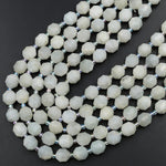Natural White Moonstone 10mm Beads Faceted Energy Prism Double Terminated Points 15.5" Strand