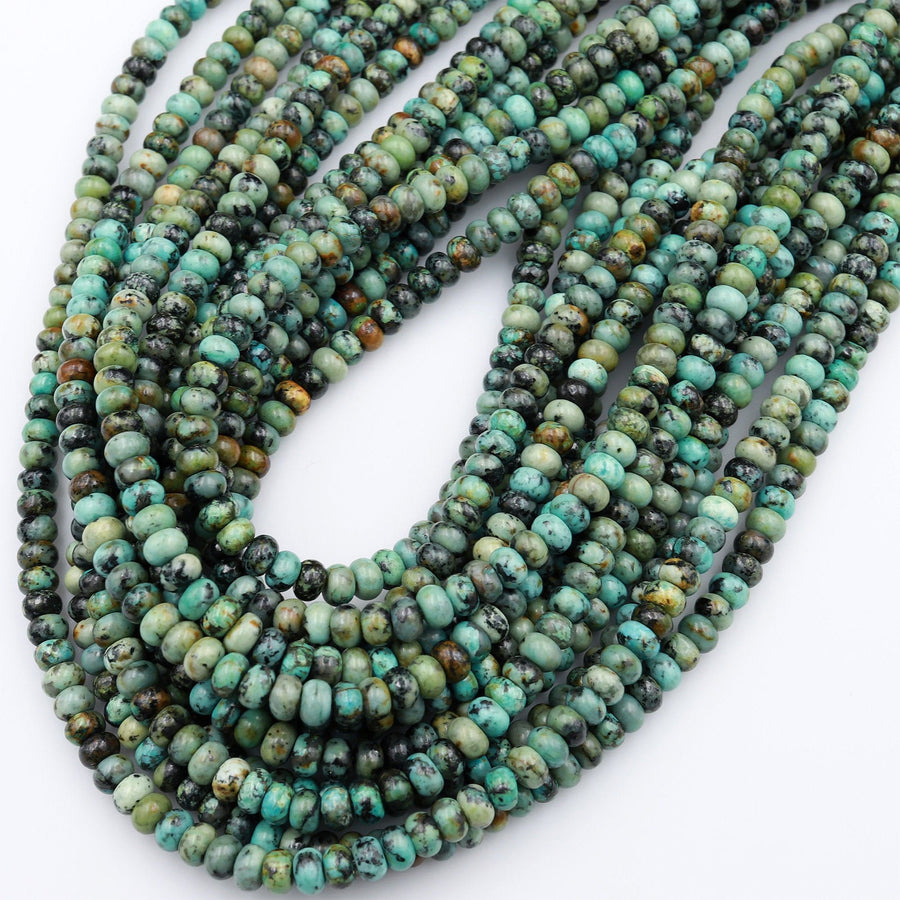Natural African Turquoise 4mm 6mm 8mm 10mm Rondelle Beads Blue Green Gemstone Smooth Plain Rondelle 16" Strand