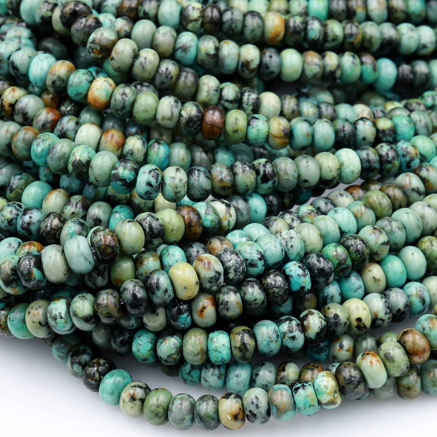 Natural African Turquoise 4mm 6mm 8mm 10mm Rondelle Beads Blue Green Gemstone Smooth Plain Rondelle 16" Strand