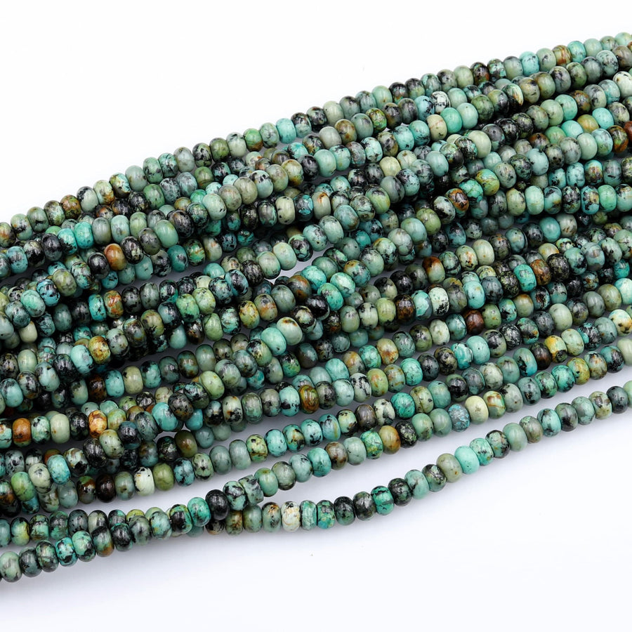Natural African Turquoise 4mm 6mm 8mm 10mm Rondelle Beads Blue Green Gemstone Smooth Plain Rondelle 16" Strand