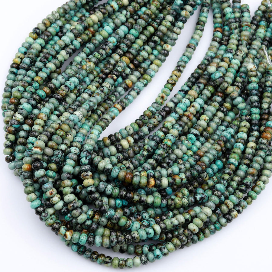 Natural African Turquoise 4mm 6mm 8mm 10mm Rondelle Beads Blue Green Gemstone Smooth Plain Rondelle 16" Strand
