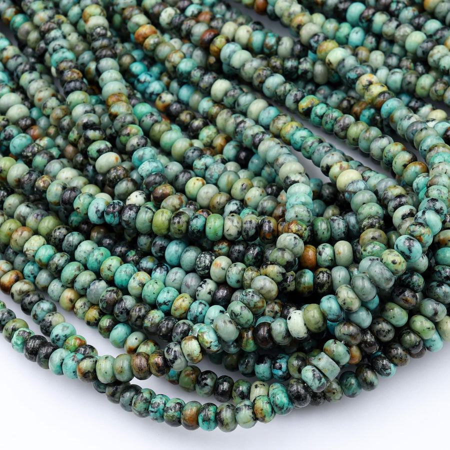 Natural African Turquoise 4mm 6mm 8mm 10mm Rondelle Beads Blue Green Gemstone Smooth Plain Rondelle 16" Strand