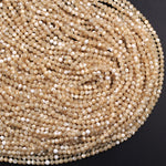 Faceted Natural Brown Mother of Pearl Round Beads 2mm 3mm 4mm Laser Diamond Cut Iridescent Pearl Gemstone 15.5" Strand