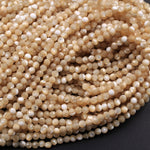 Faceted Natural Brown Mother of Pearl Round Beads 2mm 3mm 4mm Laser Diamond Cut Iridescent Pearl Gemstone 15.5" Strand