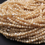 Faceted Natural Brown Mother of Pearl Round Beads 2mm 3mm 4mm Laser Diamond Cut Iridescent Pearl Gemstone 15.5" Strand