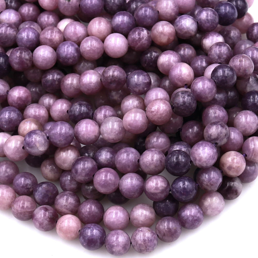 Natural Violet Purple Lepidolite 4mm 6mm 8mm 10mm Round Beads 15.5" Strand