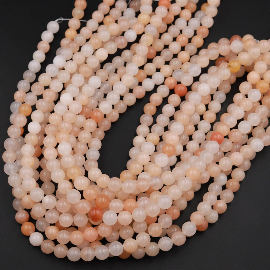 Natural Peach Aventurine Smooth Round Beads 4mm 6mm 8mm 10mm Icy Soft Pastel Pink Peach Gemstone AAA Grade 15.5" Strand