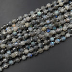 Natural Labradorite 6mm 8mm 10mm Beads Faceted Energy Prism Double Terminated Points 15.5" Strand