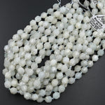 Natural White Moonstone 10mm Beads Faceted Energy Prism Double Terminated Points 15.5" Strand