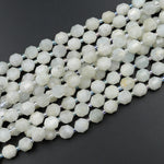 Natural White Moonstone 10mm Beads Faceted Energy Prism Double Terminated Points 15.5" Strand