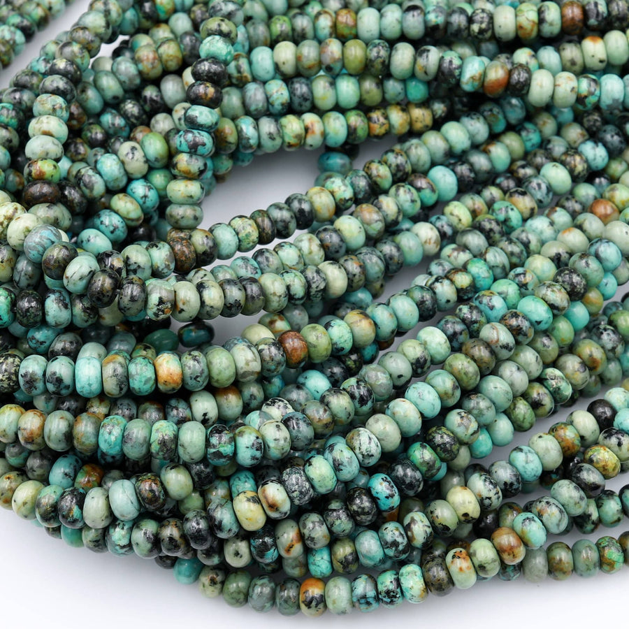 Natural African Turquoise 4mm 6mm 8mm 10mm Rondelle Beads Blue Green Gemstone Smooth Plain Rondelle 16" Strand